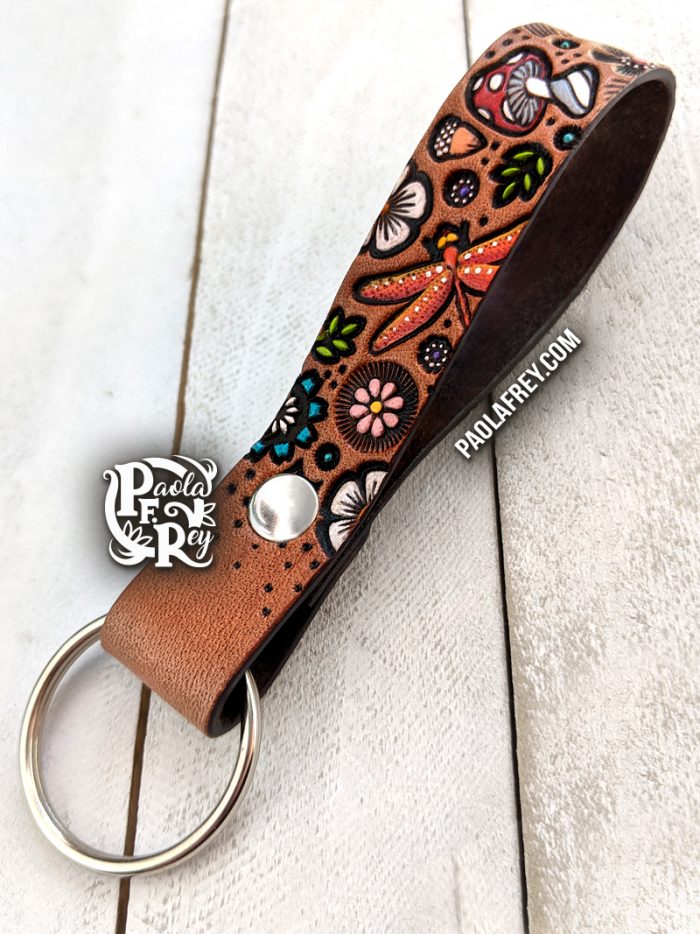 Enchanted Loop Leather Keychain - Dragonfly, Owl, Mushrooms & Flowers -  Paola F. Rey