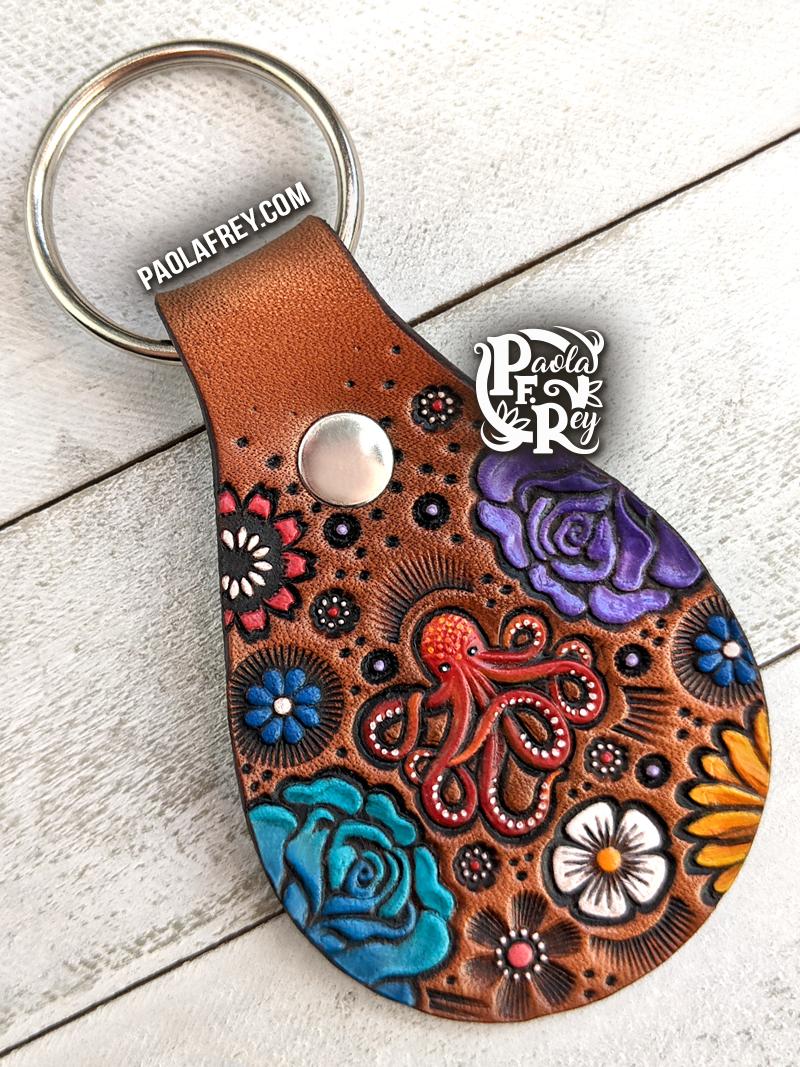Octopus & Flowers Leather Keychain - Paola F. Rey