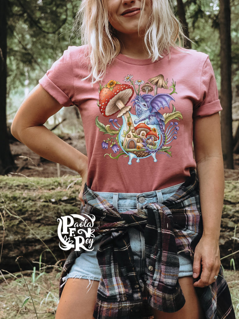 Cottagecore Mushroom Terrarium & Dragon Unisex Shirt - Paola F. Rey